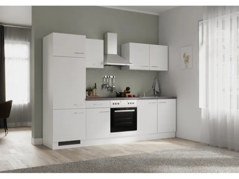 Flex-Well Exclusiv Küchenzeile Joelina 270 cm Weiß matt - Beton Grau