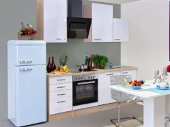 Flex-Well Exclusiv Küchenzeile Valero 220 cm Hochglanz Weiß-Sonoma Eiche