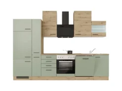 Flex-Well Exclusiv Küchenzeile Cara 310 cm Schilfgrün matt - Artisan Eiche