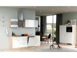 Flex-Well Exclusiv Küchenzeile Valero 360 cm Hochglanz Weiß - Sonoma Eiche
