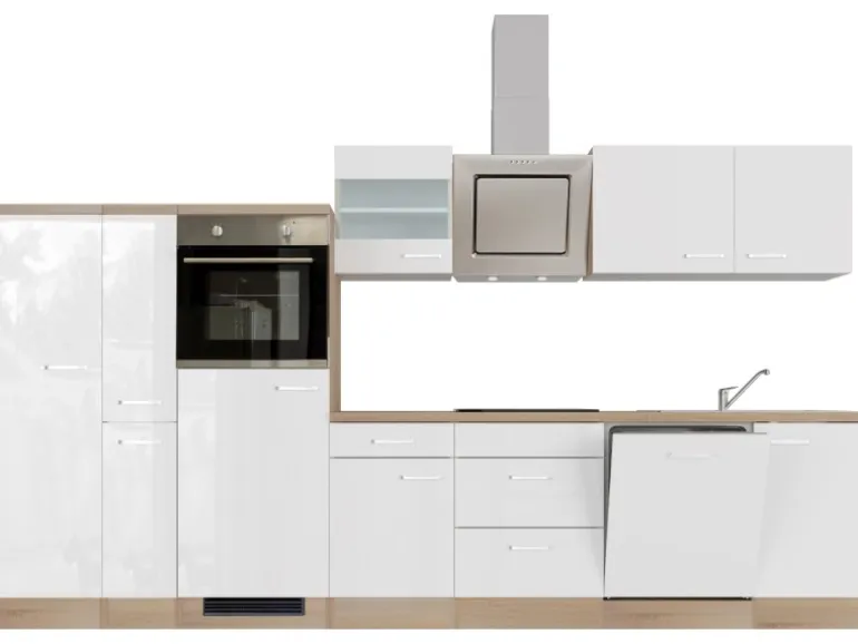 Flex-Well Exclusiv Küchenzeile Valero 360 cm Hochglanz Weiß - Sonoma Eiche