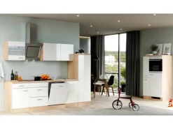 Flex-Well Exclusiv Küchenzeile Valero 360 cm Hochglanz Weiß - Sonoma Eiche