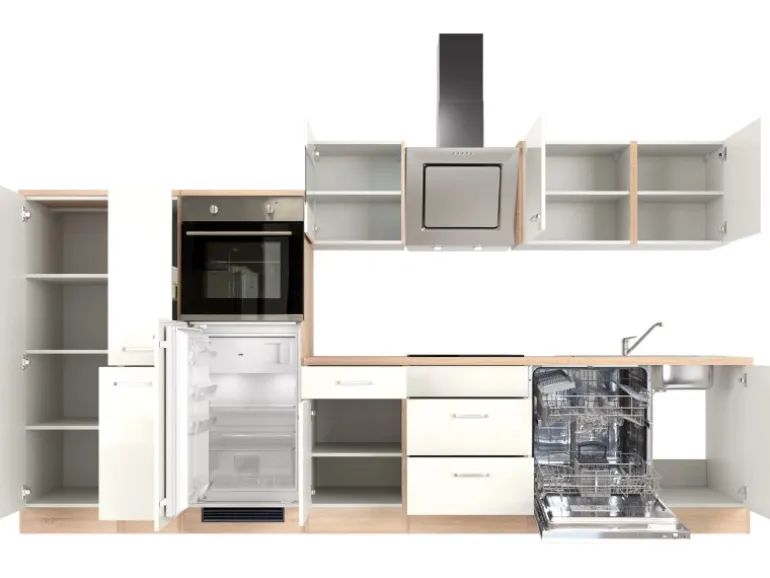 Flex-Well Exclusiv Küchenzeile Valero 360 cm Hochglanz Weiß - Sonoma Eiche