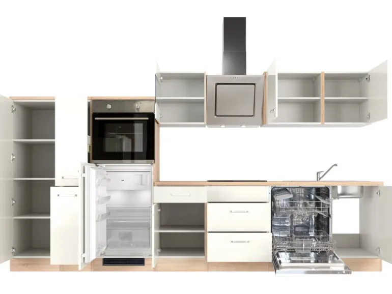 Flex-Well Exclusiv Küchenzeile Valero 360 cm Hochglanz Weiß - Sonoma Eiche