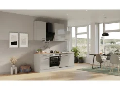 Flex-Well Exclusiv Küchenzeile 1701-017 Lund 220 cm Lichtgrau glänzend-Rauchgrau