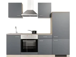 Flex-Well Exclusiv Küchenzeile Morena 220 cm Basaltgrau matt - San Remo Eiche