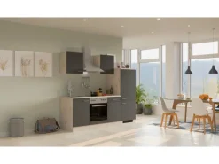 Flex-Well Exclusiv Küchenzeile Morena 220 cm Basaltgrau matt - San Remo Eiche