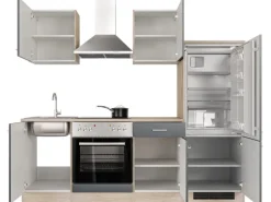 Flex-Well Exclusiv Küchenzeile Morena 220 cm Basaltgrau matt - San Remo Eiche