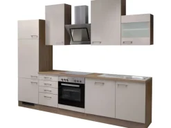 Flex-Well Exclusiv Küchenzeile Orlando 280 cm Kaschmir Glanz-Sonoma Eiche