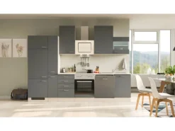 Flex-Well Exclusiv Küchenzeile Morena 310 cm Basaltgrau matt - San Remo Eiche