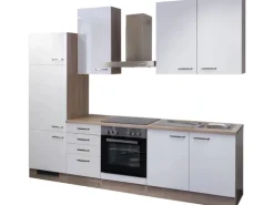 Flex-Well Exclusiv Küchenzeile Valero 270 cm Hochglanz Weiß-Sonoma Eiche