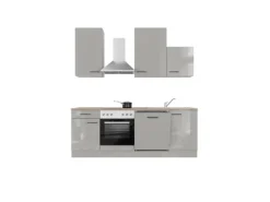 Flex-Well Exclusiv Küchenzeile 1701-016 Lund 220 cm Lichtgrau glänzend-Rauchgrau