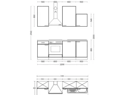 Flex-Well Exclusiv Küchenzeile 1701-016 Lund 220 cm Lichtgrau glänzend-Rauchgrau