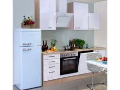 Flex-Well Exclusiv Küchenzeile Valero 220 cm Hochglanz Weiß-Sonoma Eiche