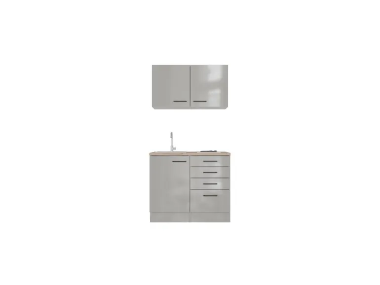 Flex-Well Exclusiv Miniküche Lund 100 cm Lichtgrau glänzend-Rauchgrau