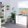 Flex-Well Exclusiv Miniküche Valero 100 cm Hochglanz Weiß-Sonoma Eiche