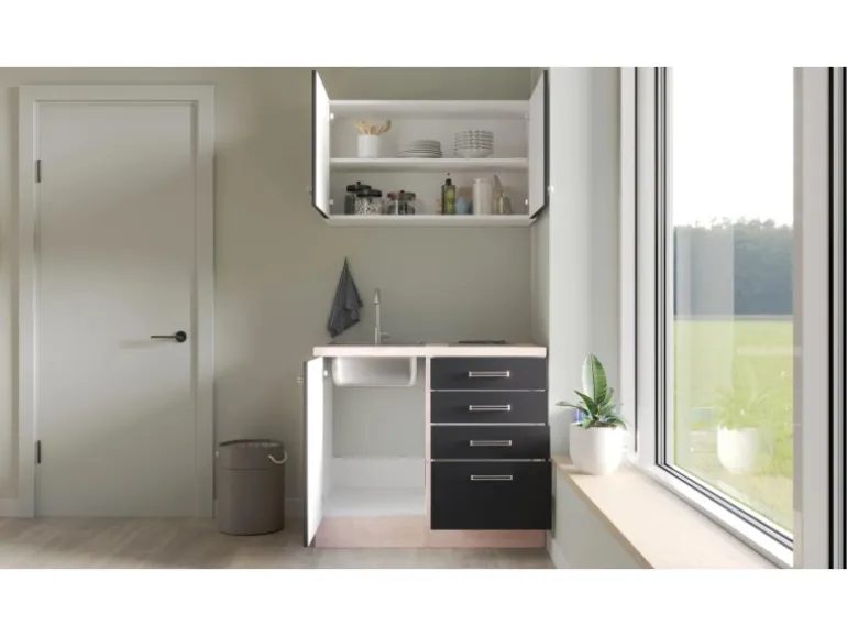 Flex-Well Exclusiv Miniküche Lara 100 cm Anthrazit - San Remo Eiche