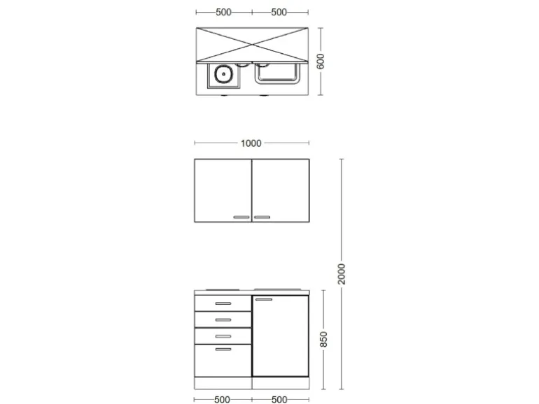 Flex-Well Exclusiv Miniküche Vintea 100 cm Magnolia matt - Lancelot Oak
