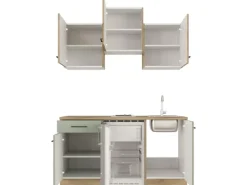Flex-Well Exclusiv Singleküche Cara 150 cm Schilfgrün matt - Artisan Eiche