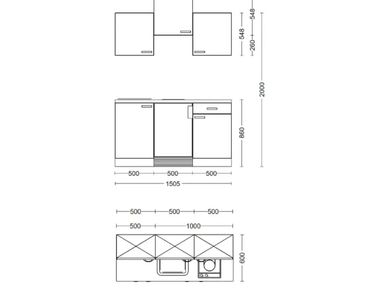 Flex-Well Exclusiv Singleküche Orlando 150 cm Kaschmir Glanz - Sonoma Eiche
