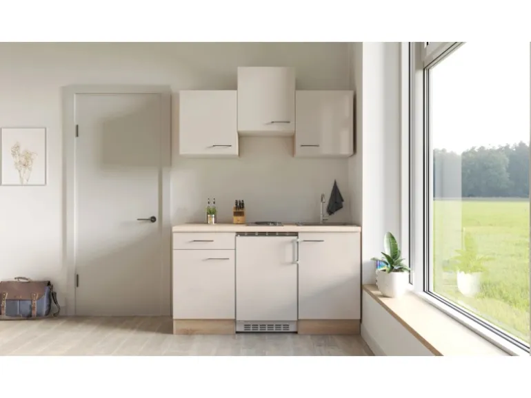 Flex-Well Exclusiv Singleküche Orlando 150 cm Kaschmir Glanz - Sonoma Eiche