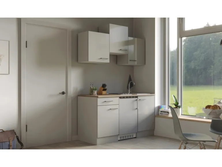 Flex-Well Exclusiv Singleküche Lund 150 cm Lichtgrau glänzend-Rauchgrau