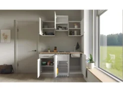 Flex-Well Exclusiv Singleküche Lund 150 cm Lichtgrau glänzend-Rauchgrau