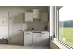 Flex-Well Exclusiv Singleküche Lund 150 cm Lichtgrau glänzend-Rauchgrau