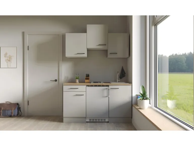 Flex-Well Exclusiv Singleküche Lund 150 cm Lichtgrau glänzend-Rauchgrau