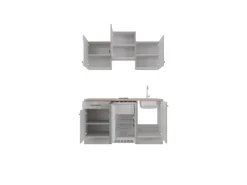 Flex-Well Exclusiv Singleküche Lund 150 cm Lichtgrau glänzend-Rauchgrau