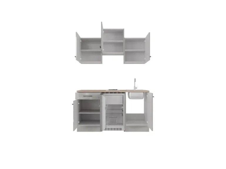 Flex-Well Exclusiv Singleküche Lund 150 cm Lichtgrau glänzend-Rauchgrau