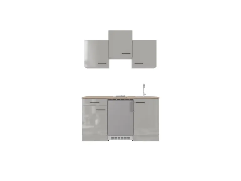 Flex-Well Exclusiv Singleküche Lund 150 cm Lichtgrau glänzend-Rauchgrau