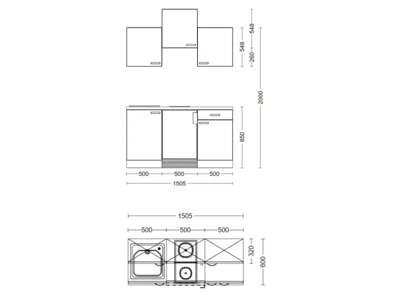Flex-Well Exclusiv Singleküche Lund 150 cm Lichtgrau glänzend-Rauchgrau