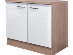 Flex-Well Exclusiv Spülenunterschrank Valero 100cm Hochglanz Weiß-Sonoma Eiche