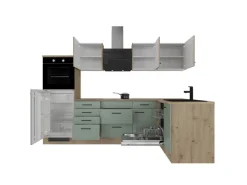 Flex-Well Exclusiv Winkelküche Cara 280 x 170 cm Schilfgrün matt - Artisan Eiche