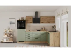 Flex-Well Exclusiv Winkelküche Cara 280 x 170 cm Schilfgrün matt - Artisan Eiche