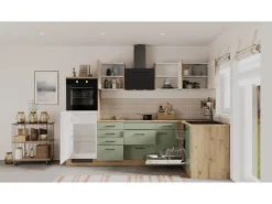 Flex-Well Exclusiv Winkelküche Cara 280 x 170 cm Schilfgrün matt - Artisan Eiche