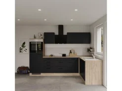 Flex-Well Exclusiv Winkelküche Capri 280 x 170 cm Schwarz Matt-Endgrain Oak