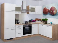Flex-Well Exclusiv Winkelküche Valero 280 cm Hochglanz Weiß-Sonoma Eiche
