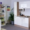Flex-Well Singleküche 130 cm Valero Hochglanz Weiß-Sonoma Eiche