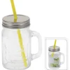 Glas mit Metalldeckel und Strohhalm 450 ml
