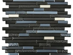 Glasmosaikmatte Quarzkomposit Schwarz mit Chrom 29,7 cm x 29,7 cm