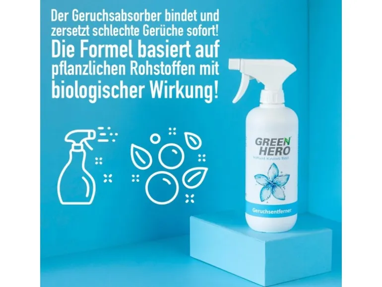 GreenHero Geruchsentferner Spray für Textilien, Schuhe etc. gegen Gerüche, Neutralisiert Gerüche