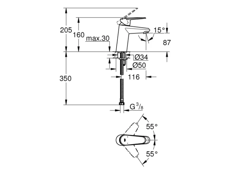 Grohe Einhand-Waschtischbatterie Eurodisc Cosmopolitan S-Size DN 15 Glatt Chrom