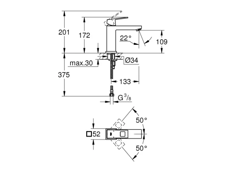 Grohe Einhand-Waschtischbatterie Eurocube M-Size Chrom