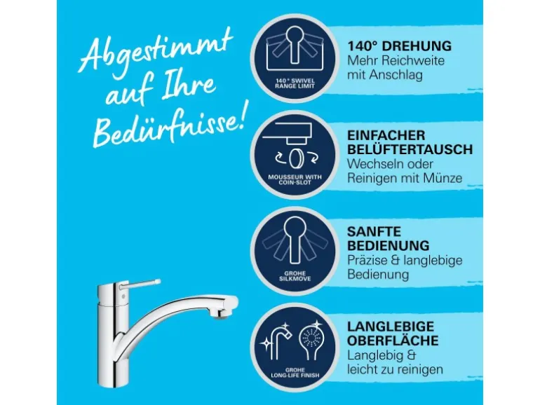 Grohe QuickFix Einhand-Küchenarmatur Swift DN 15 Niedrig Schwenkbereich Chrom