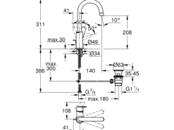 Grohe QuickFix Waschtischarmatur Start Edge L Zugstangen-Ablaufgarnitur 1 1/4