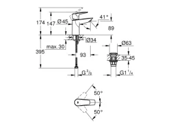 Grohe QuickFix Waschtischarmatur Start Edge S Grohe LowFlow 3,5 l/min Mousseur