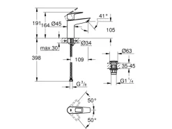 Grohe QuickFix Waschtischarmatur Start Loop M Push-open Ablaufgarnitur 1 1/4