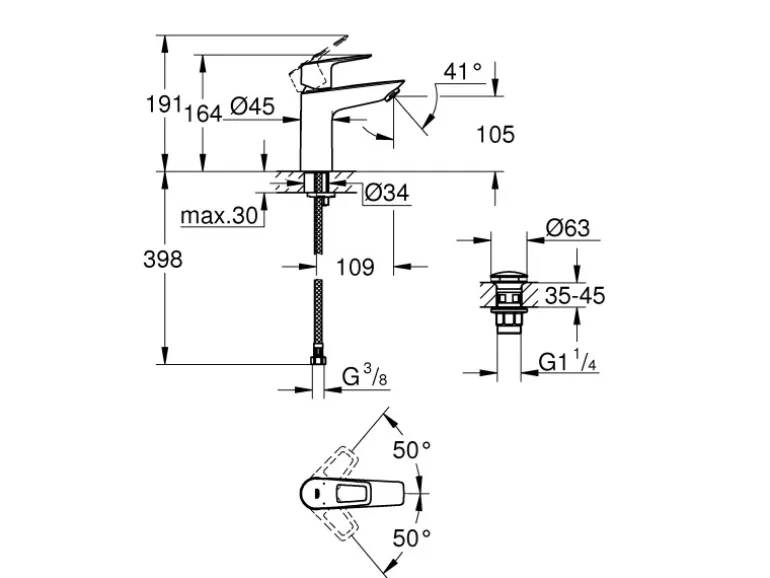 Grohe QuickFix Waschtischarmatur Start Loop M Push-open Ablaufgarnitur 1 1/4"